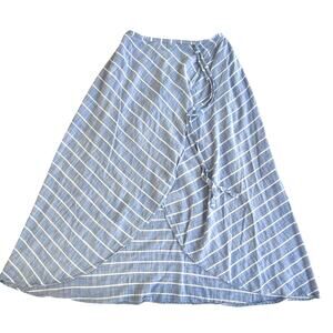 Fourteenth Place Blue Stripe Wrap Midi Skirt Coastal Resort Lined